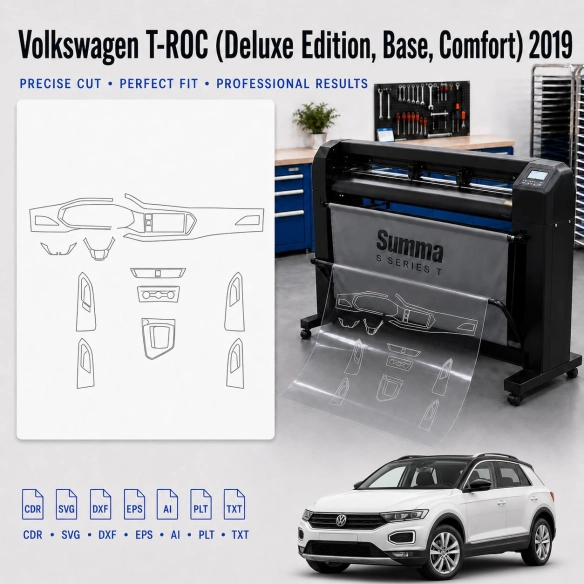 Gabarit de découpe intérieur Volkswagen T Roc Deluxe Edition Base Comfort 2019 pour PPF et covering