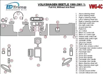 Volkswagen Beetle 1998-2001 Ensemble Complet, Sans Armrest, 32 Parts set, BD Kit la décoration du tableau de bord - 3 - habillag