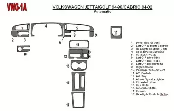 Volkswagen Cabrio 1994-2002 Boîte automatique, 18 Parts set BD Kit la décoration du tableau de bord - 3 - habillage decor de tab