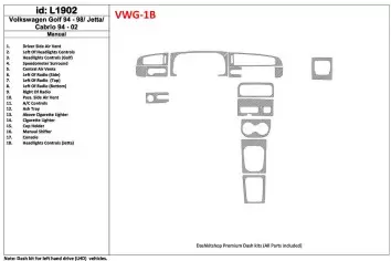 Volkswagen Cabrio 1994-2002 boîte manuellebox, 18 Parts set BD Kit la décoration du tableau de bord - 1 - habillage decor de tab