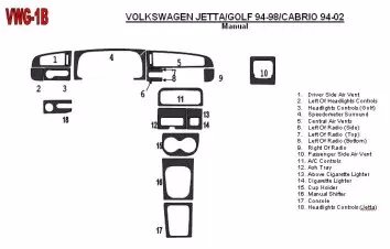 Volkswagen Cabrio 1994-2002 boîte manuellebox, 18 Parts set BD Kit la décoration du tableau de bord - 3 - habillage decor de tab