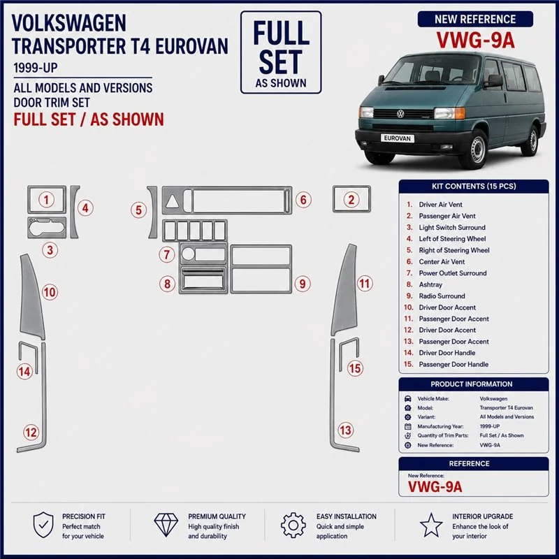 Volkswagen TransporterT4 Eurovan 1999+ set complet kit décor tableau de bord 3D