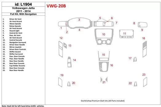 Volkswagen Jetta 2011-UP Ensemble Complet, Avec NAVI BD Kit la décoration du tableau de bord - 1 - habillage decor de tableau de