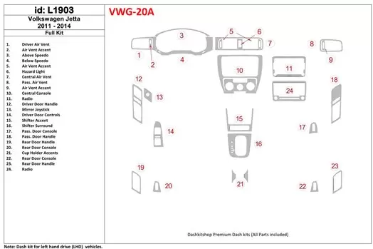Volkswagen Jetta 2011-UP Ensemble Complet, Sans NAVI BD Kit la décoration du tableau de bord - 1 - habillage decor de tableau de
