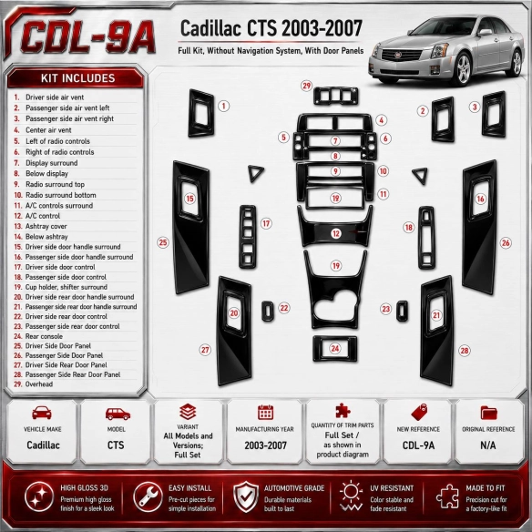 Cadillac CTS 2003-2007 kit complet kit décoration intérieure tableau de bord