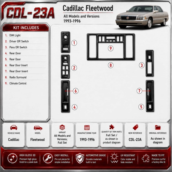 Cadillac Fleetwood 1993-1996 kit complet kit décoration intérieure tableau de bord
