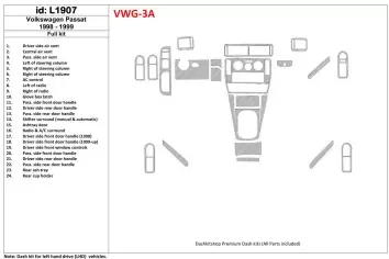 Volkswagen Passat 1998-1999 Ensemble Complet, 24 Parts set BD Kit la décoration du tableau de bord - 1 - habillage decor de tabl