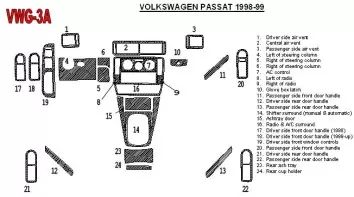 Volkswagen Passat 1998-1999 Ensemble Complet, 24 Parts set BD Kit la décoration du tableau de bord - 2 - habillage decor de tabl