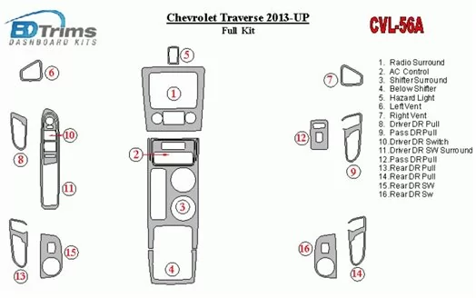 Chevrolet Traverse 2013-UP Ensemble Complet BD Kit la décoration du tableau de bord - 1 - habillage decor de tableau de bord