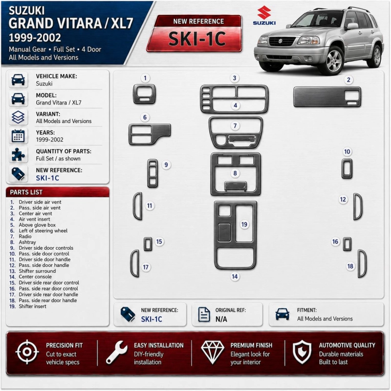 Suzuki Grand Vitara 1999-2002 Suzuki Gr? Vitara/XL71999-à aujourd’hui boîte manuelle kit complet 4D kit décoration intérieure ta