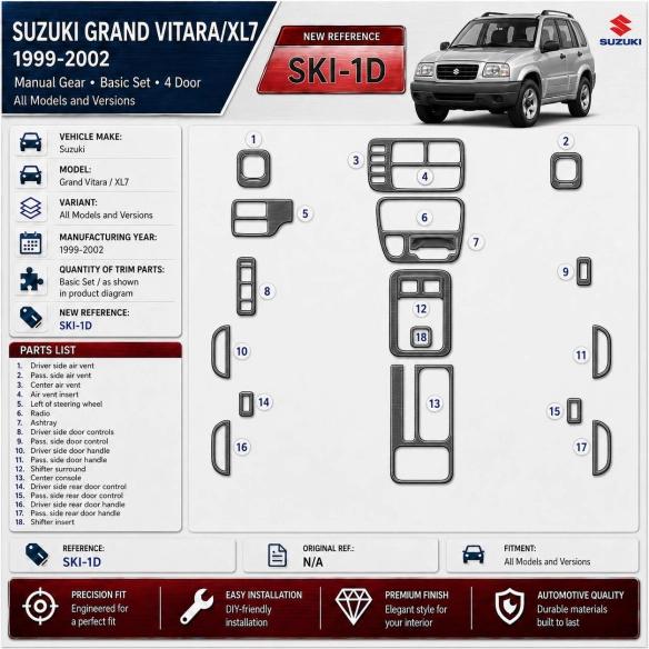 Suzuki Grand Vitara 1999-2002 Suzuki Gr? Vitara/XL71999-à aujourd’hui boîte manuelle kit de base 4D kit décoration intérieure ta