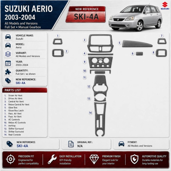 Suzuki Aerio 2003-2004 kit complet, boîte manuelle boîte kit décoration intérieure tableau de bord
