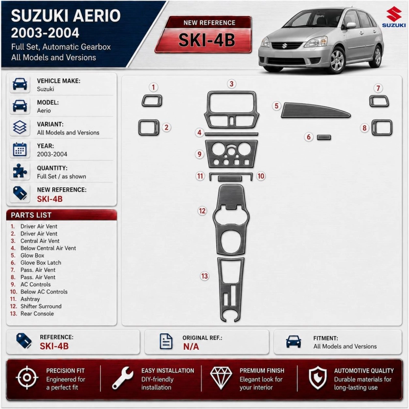 Suzuki Aerio 2003-2004 kit complet, boîte automatique kit décoration intérieure tableau de bord