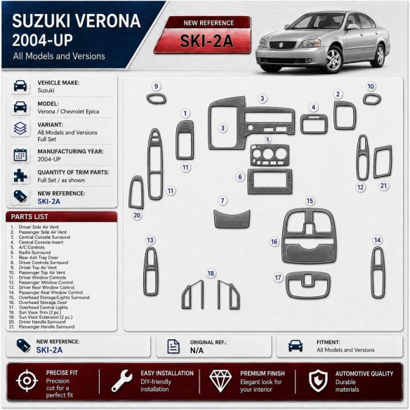 Suzuki Verona/Chevrolet Epica 2004 - à aujourd’hui kit complet kit décoration intérieure tableau de bord