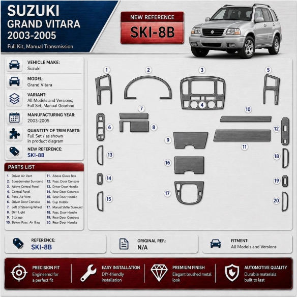 Suzuki Grand Vitara 2003-2005 kit complet, boîte manuelle boîte kit décoration intérieure tableau de bord