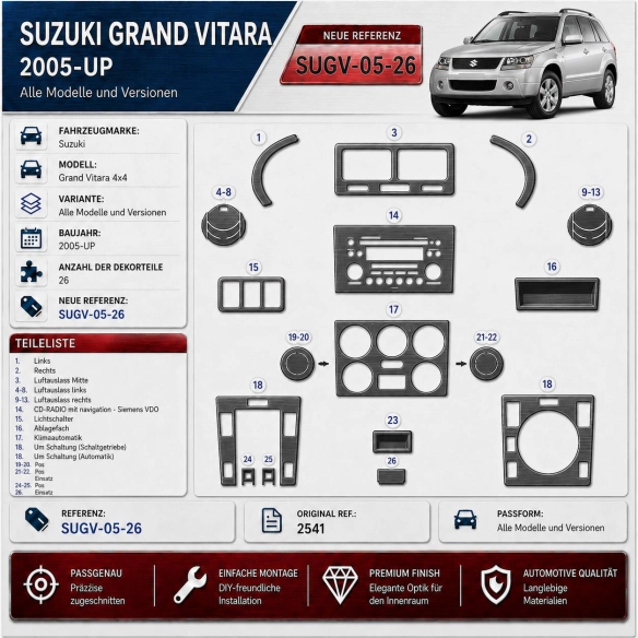 Suzuki Grand vitara 4x4 2005 - à aujourd’hui 3D kit décoration intérieure tableau de bord 26 pièces