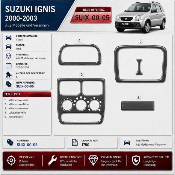 Suzuki Ignis 2000-2003 3D kit décoration intérieure tableau de bord 5 pièces