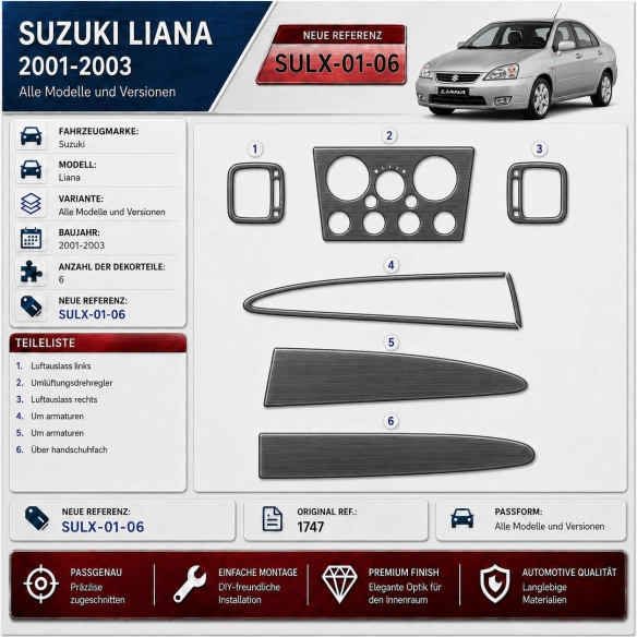 Suzuki Liana 2001-2003 3D kit décoration intérieure tableau de bord 6 pièces