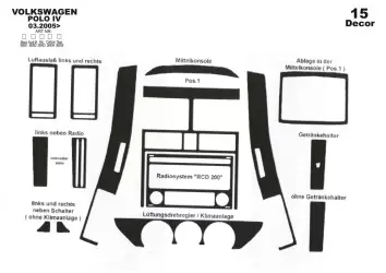 Volkswagen Polo 9N3 05-09 Kit la décoration du tableau de bord 15-Pièce - 2 - habillage decor de tableau de bord