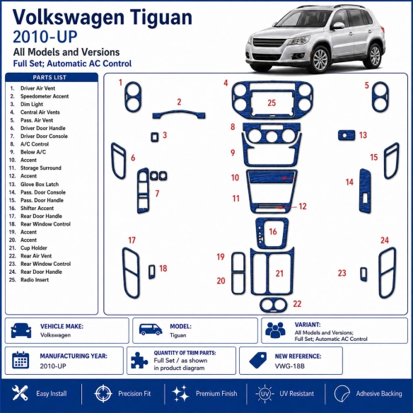 Volkswagen Tiguan 2010 - à aujourd’hui kit complet, automatique AC Control kit décoration intérieure tableau de bord