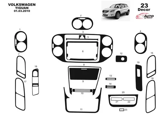 Volkswagen Tiguan 2011 Kit la décoration du tableau de bord 23-Pièce - 1 - habillage decor de tableau de bord