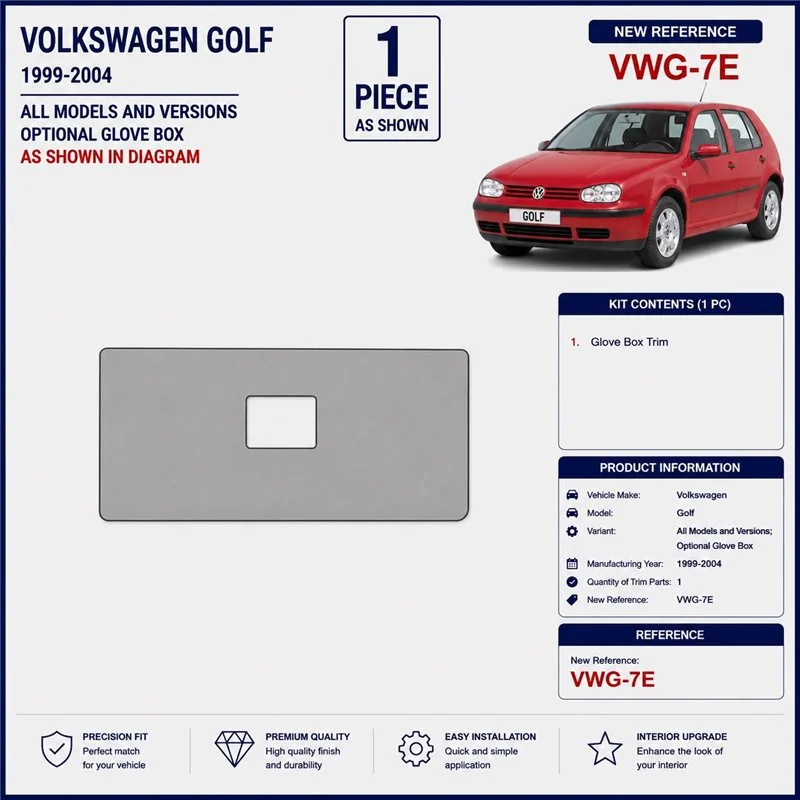 Volkswagen Golf 1999-2004 boîte à gants optionnelle kit décor tableau de bord 3D