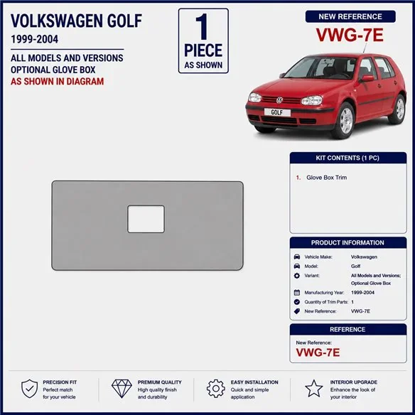 Volkswagen Golf 1999-2004 boîte à gants optionnelle kit décor tableau de bord 3D