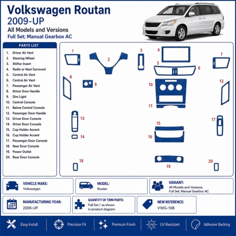 Volkswagen Routan 2009+ set complet, boîte manuelle AC kit décor tableau de bord 3D 2