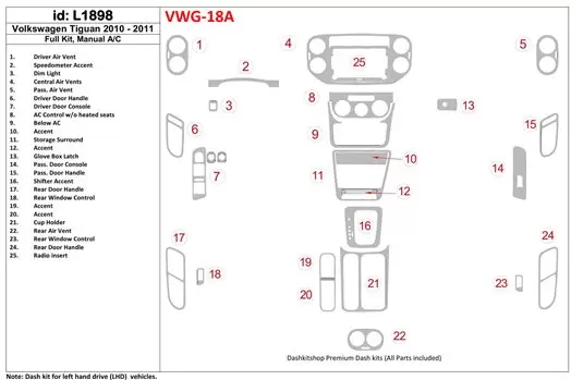 Volkswagen Tiguan 2010-UP Ensemble Complet, boîte manuellebox AC Control BD Kit la décoration du tableau de bord - 1 - habillage