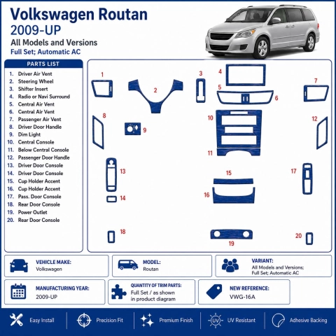 Volkswagen Routan 2009+ set complet,Automatic AC kit décor tableau de bord 3D 2