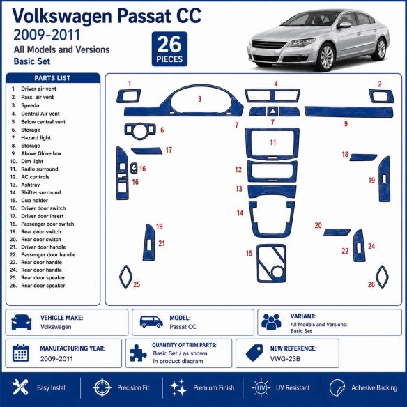 Volkswagen Passat CC 2009-2011 kit de base kit décoration intérieure tableau de bord