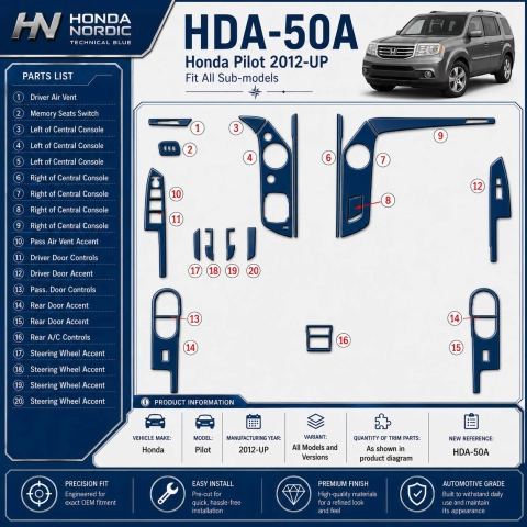 Honda Pilot 2012 - à aujourd’hui kit décoration intérieure tableau de bord