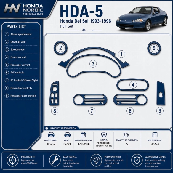 Honda DelSol 1993-1996 kit complet kit décoration intérieure tableau de bord