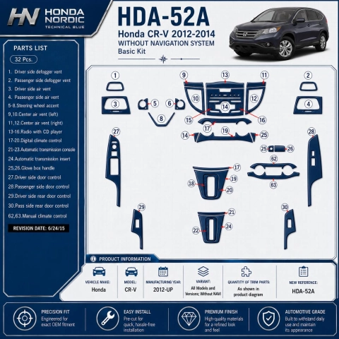 Honda CR-V 2012 - à aujourd’hui sans navigation kit décoration intérieure tableau de bord