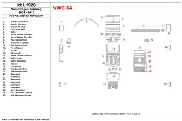 Volkswagen Touareg 2004-UP Ensemble Complet, Sans NAVI BD Kit la décoration du tableau de bord - 1 - habillage decor de tableau 
