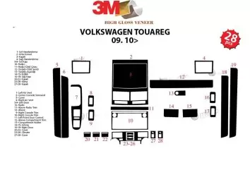 Volkswagen Toureg 2010 Exkluzívne Samolepící Dekor Palubnej Dosky 24-Dielny - 2 - habillage decor de tableau de bord