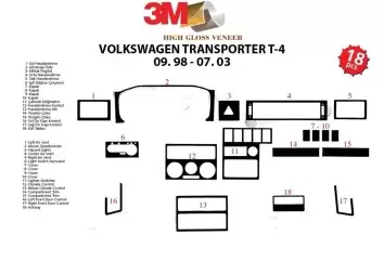 Volkswagen Transporter T4 98-03 Kit la décoration du tableau de bord 18-Pièce - 2 - habillage decor de tableau de bord