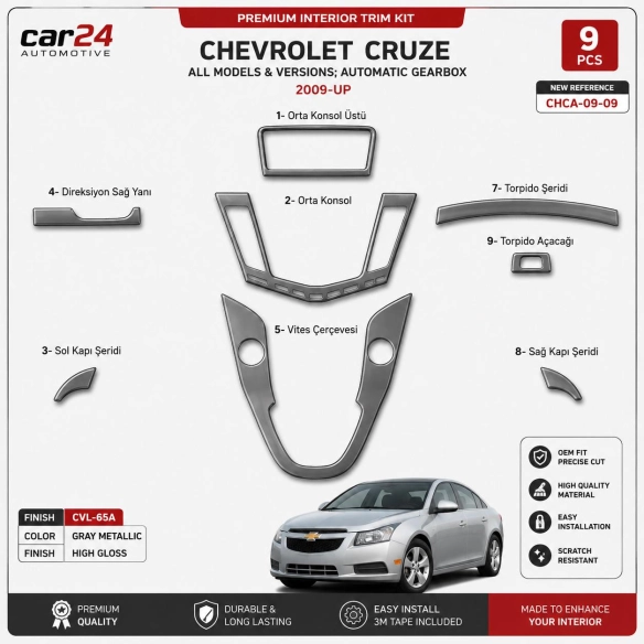 Chevrolet Cruse Manuel 2009 - à aujourd’hui 3D kit décoration intérieure tableau de bord 9 pièces