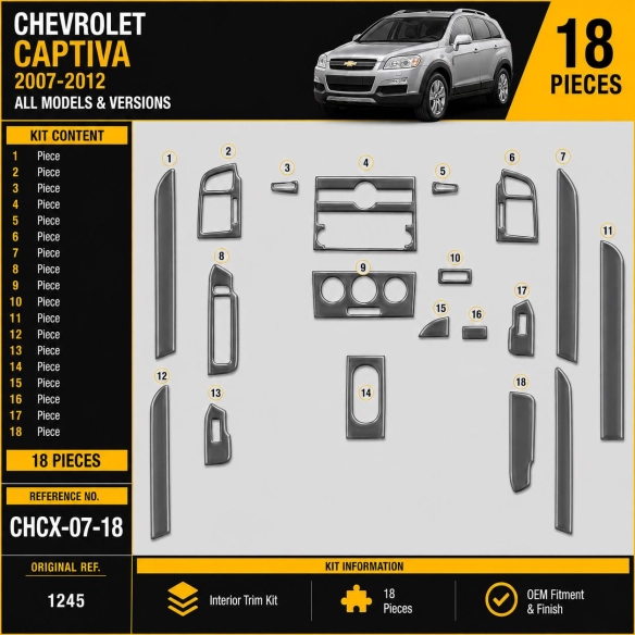 Chevrolet Captiva 2007-2012 3D kit décoration intérieure tableau de bord 18 pièces