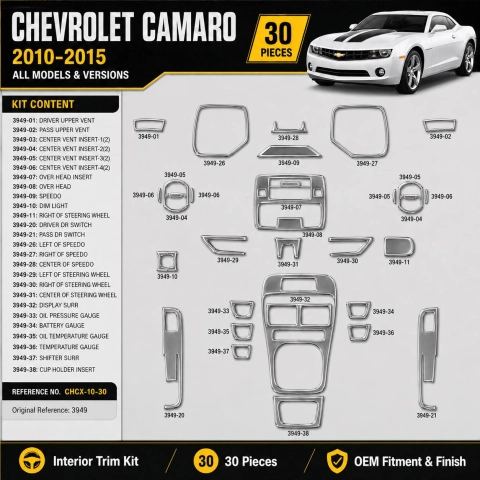 Chevrolet Camaro 2010-2015 kit décoration intérieure tableau de bord 30 pièces 2