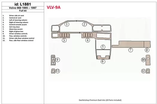 Volvo 960 1995-1997 Ensemble Complet BD Kit la décoration du tableau de bord - 1 - habillage decor de tableau de bord