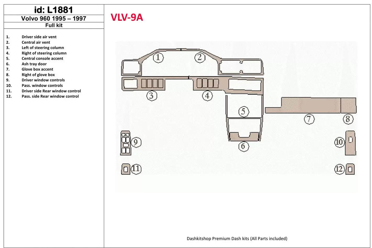 Volvo 960 1995-1997 Ensemble Complet BD Kit la décoration du tableau de bord - 1 - habillage decor de tableau de bord