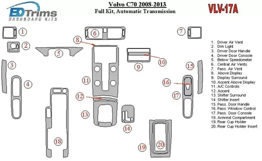 Volvo C70 2011-UP Ensemble Complet, Boîte automatique BD Kit la décoration du tableau de bord - 1 - habillage decor de tableau d