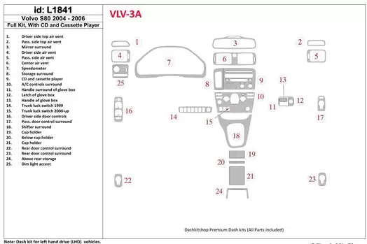 Volvo S80 2004-2006 Ensemble Complet, Avec CD and Compact Casette audio BD Kit la décoration du tableau de bord - 1 - habillage 