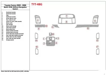 Toyota Camry 2005-2006 OEM Compliance, Sans NAVI system BD Kit la décoration du tableau de bord - 1 - habillage decor de tableau