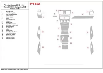 Toyota Camry 2010-2011 manual climate control, Sans NAVI BD Kit la décoration du tableau de bord - 1 - habillage decor de tablea