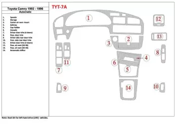 Toyota Camry 1992-1996 Boîte automatique, 14 Parts set BD Kit la décoration du tableau de bord - 1 - habillage decor de tableau 