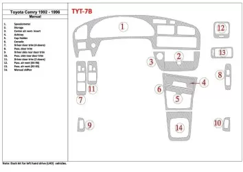 Toyota Camry 1992-1996 boîte manuellebox, 14 Parts set BD Kit la décoration du tableau de bord - 1 - habillage decor de tableau 