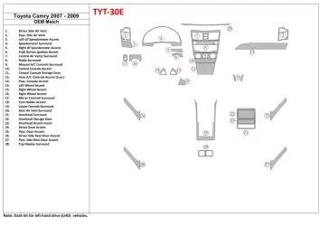 Toyota Camry 2007-2010 Ensemble Complet, Avec OEM Wood Kit, Sans NAVI BD Kit la décoration du tableau de bord - 1 - habillage de