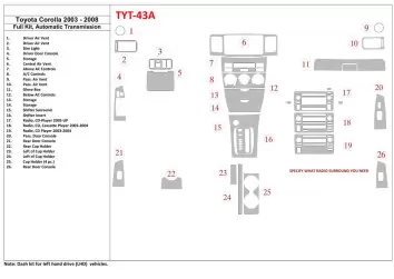 Toyota Corolla 2003-2008 Ensemble Complet BD Décoration de tableau de bord